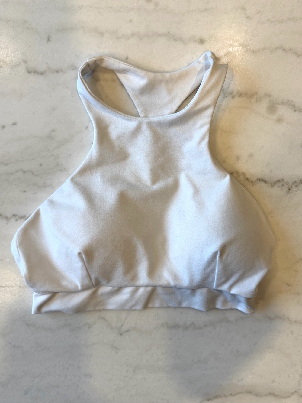 Bombshell Sportswear White High Neck Racerback Crop